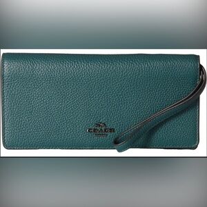 Coach Polished Pebble Leather Slim Wallet in Dark Turquoise